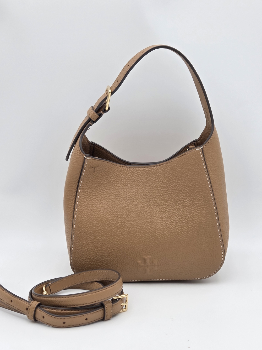 Tory Burch Mercer Camel Tan Pebbled Leather Crossbody